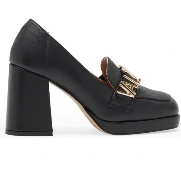 SOLD Valentino Emblem Black/Gold Leather Rosalinda Loafer Pump - Picture 2 of 4